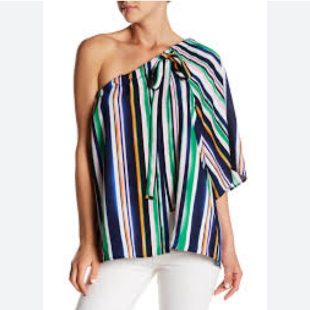 NWT! RO & DE Blouse Women's Size Small Striped One Shoulder Top Tie Brand New